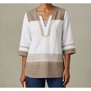 Soft Surroundings Blouse Womens Medium Floral V-neck Tunic Boho Casual Feminine